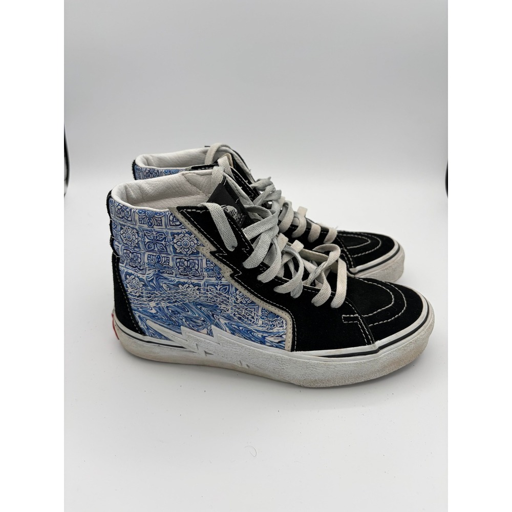 Vans Sk8-Hi Shoes Womens 7 Black Blue White Tile Print Lightning Bolt